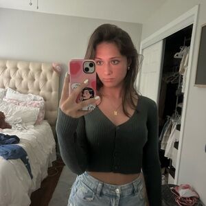 Wild Fable Green Ribbed Crop Blouse